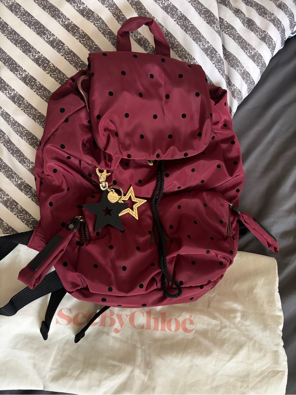 Authentic See By Chloe Red Polka Dot Nylon Joy Rider Backpack